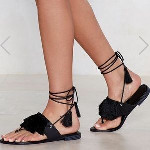 Black Tassel Wrap Around Sandal
